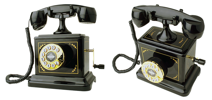 Vintage Black Rotary Telephones PNG image