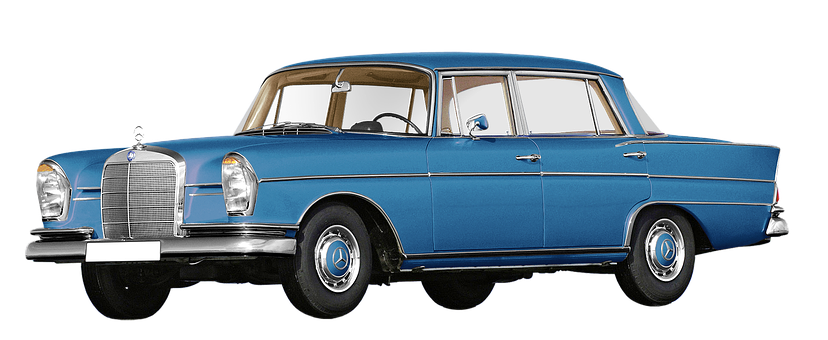 Vintage Blue Mercedes Benz Side View PNG image