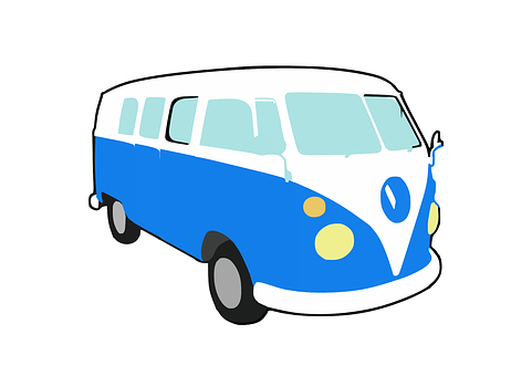 Vintage Blue Volkswagen Bus Illustration PNG image