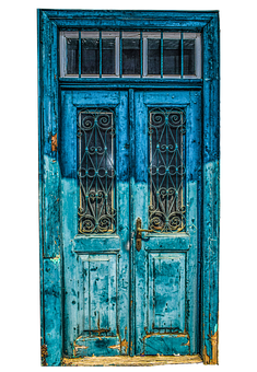 Vintage Blue Wooden Doorwith Ironwork PNG image