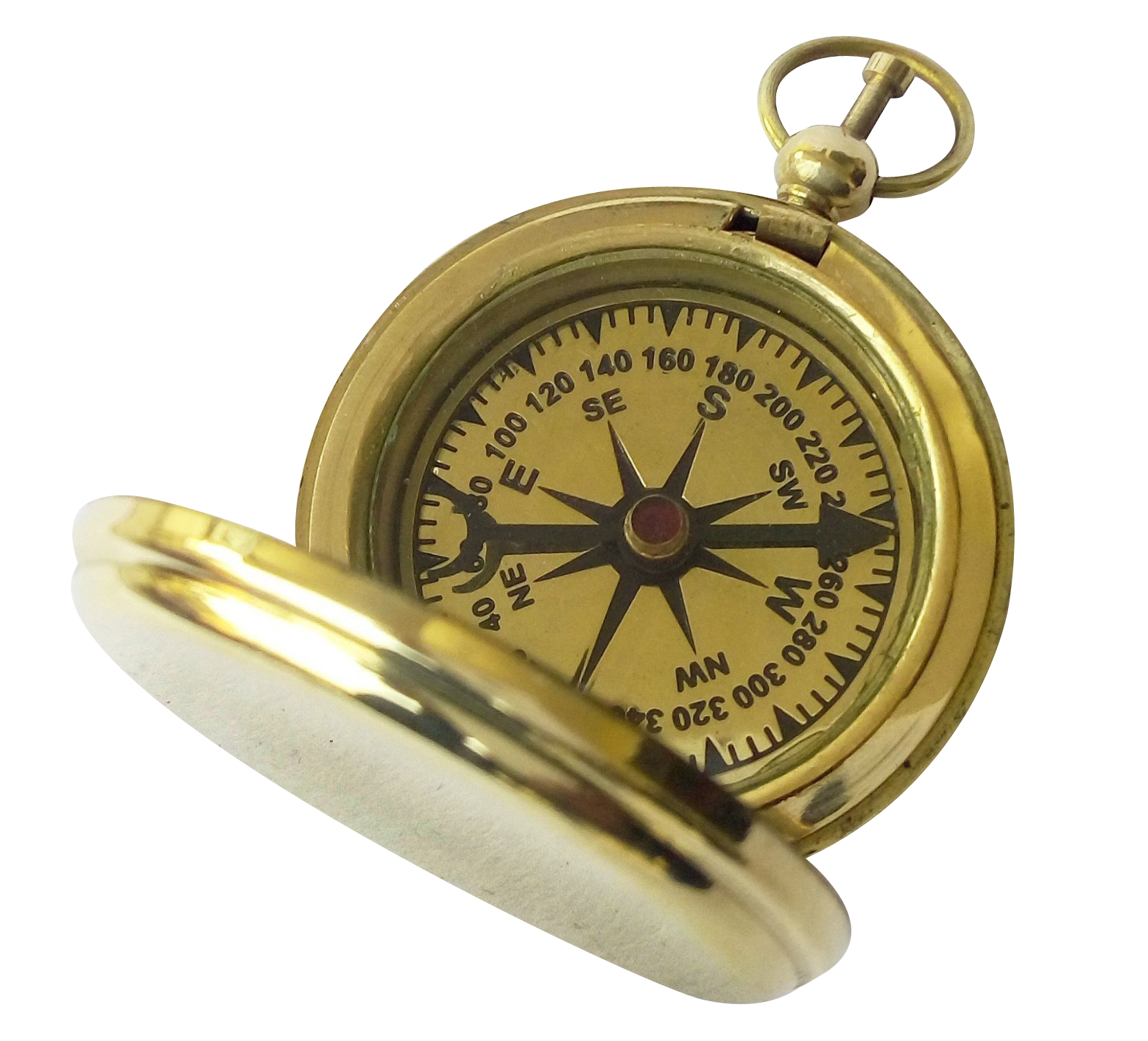 Vintage Brass Pocket Compass PNG image