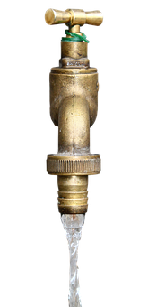 Vintage Brass Water Tap Flowing PNG image