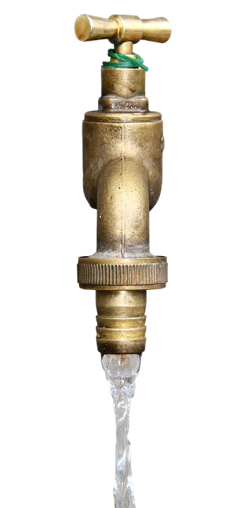 Vintage Brass Water Tap Flowing PNG image