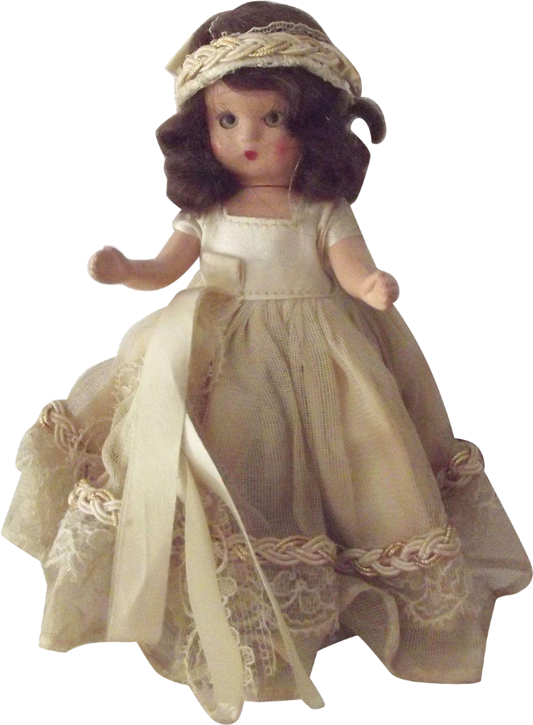 Vintage Brunette Dollin White Dress PNG image