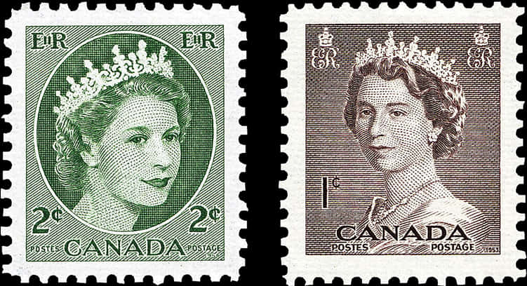 Vintage Canadian Queen Stamps PNG image