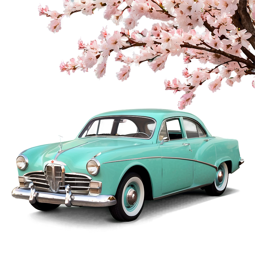 Vintage Car In Spring Blossoms Png Jpk PNG image