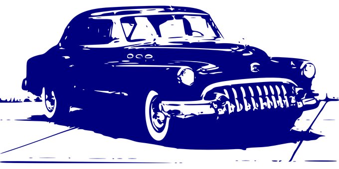 Vintage Car Silhouette Blue Black Background PNG image