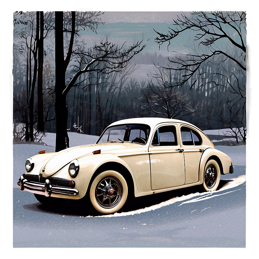 Vintage Car Winter Scene Png 06252024 PNG image