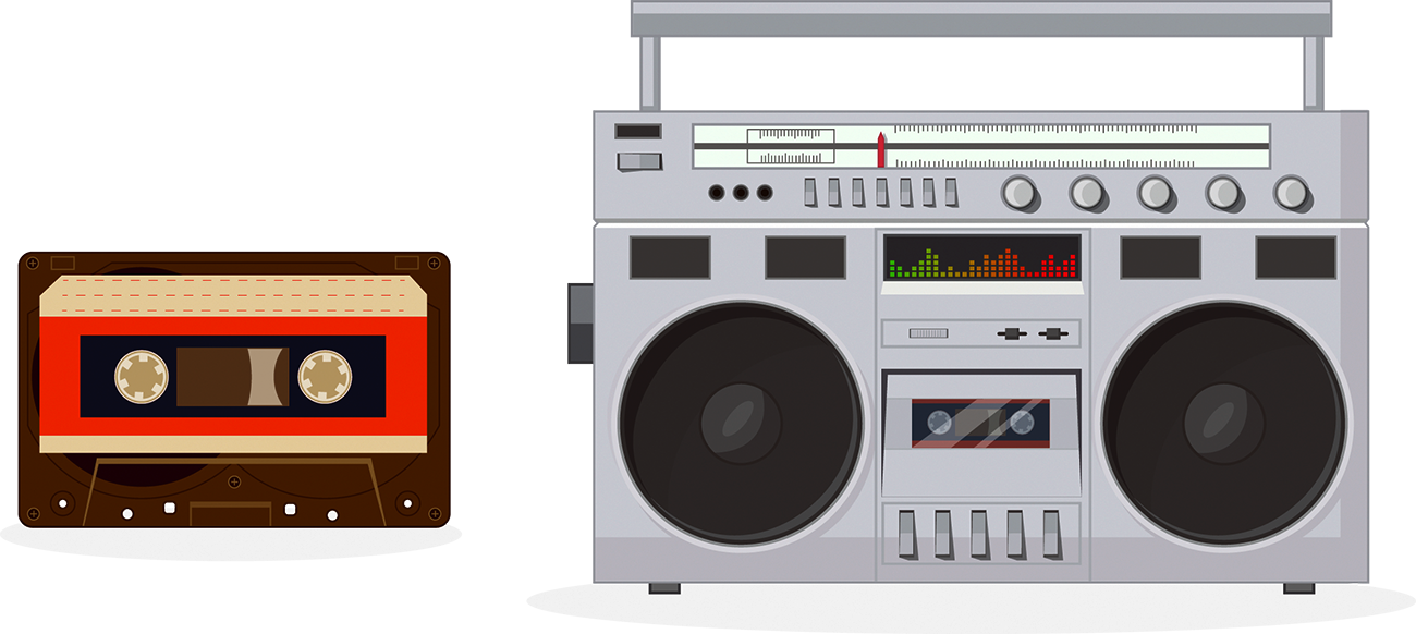 Vintage Cassetteand Boombox Illustration PNG image