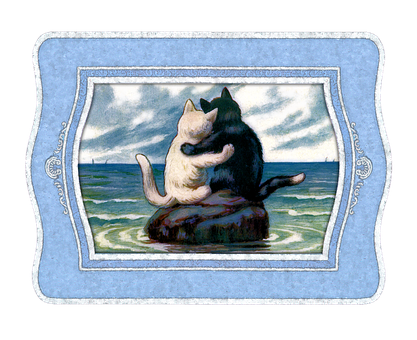Vintage Cats Hugging Ocean View PNG image