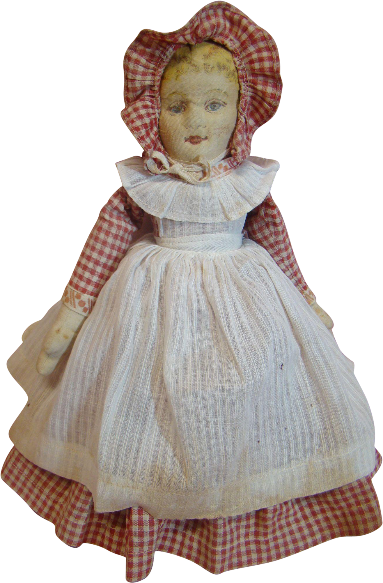 Vintage Checkered Bonnet Doll PNG image