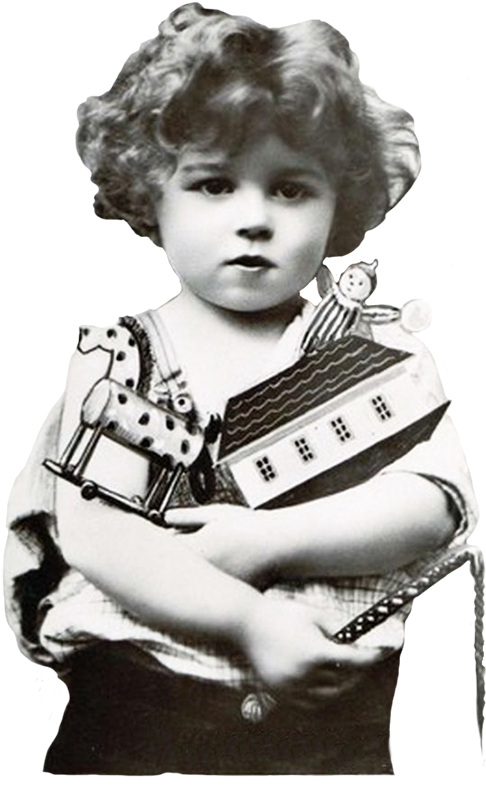 Vintage Child With Toy Houseand Doll PNG image