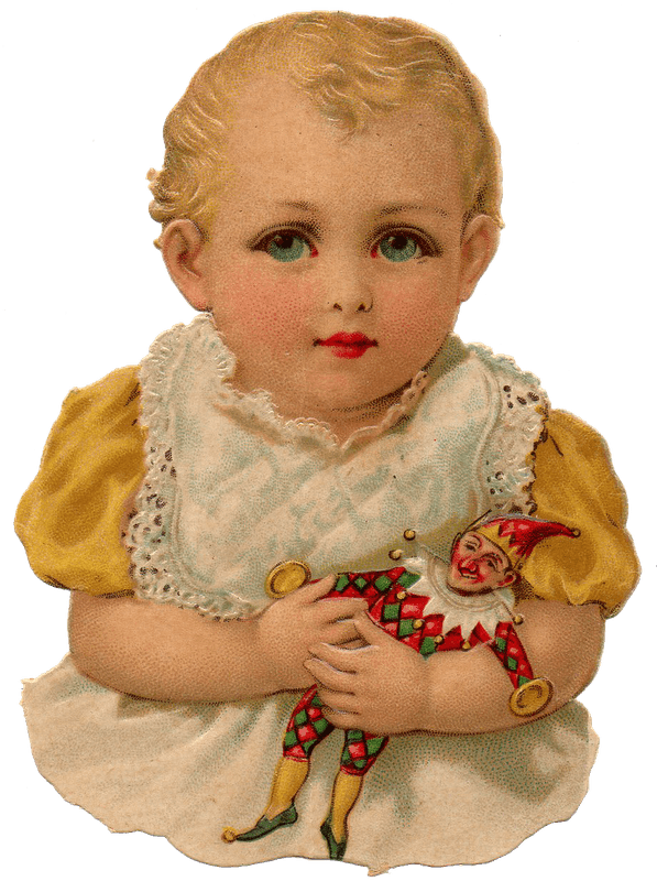 Vintage Childand Harlequin Doll PNG image