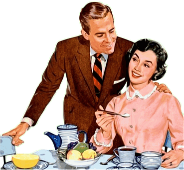 Vintage Couple Breakfast Illustration PNG image