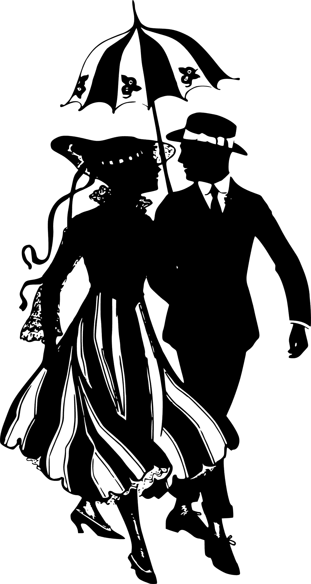 Vintage Couple Silhouette With Umbrella PNG image