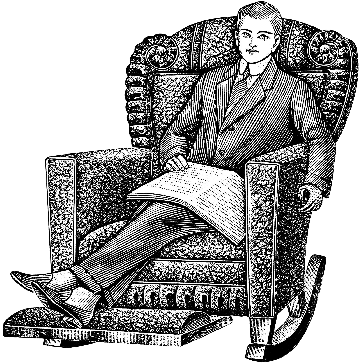 Vintage Engraving Sitting Man Reading PNG image