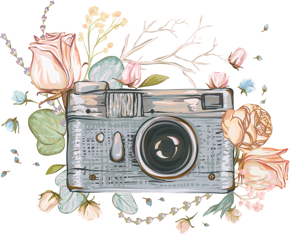 Vintage Floral Camera Illustration PNG image