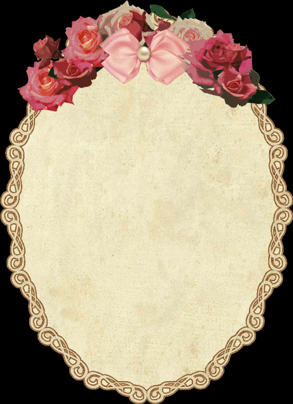 Vintage Floral Framewith Pink Ribbon PNG image