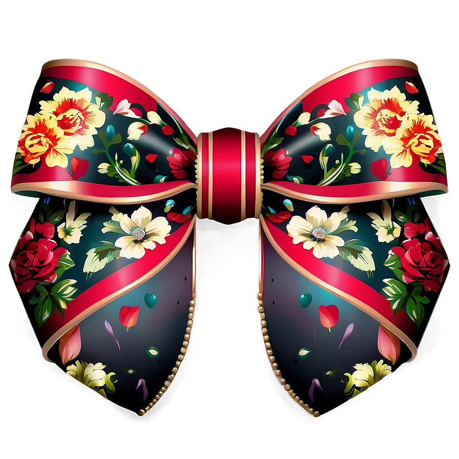 Vintage Floral Gift Bow Png Mbt PNG image