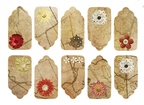 Vintage Floral Tags Collection PNG image