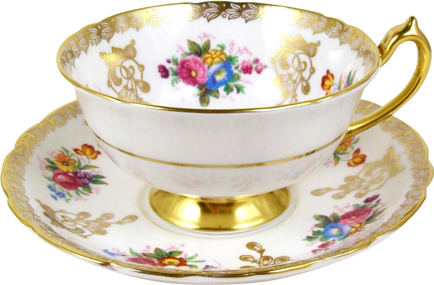 Vintage Floral Tea Cupand Saucer PNG image