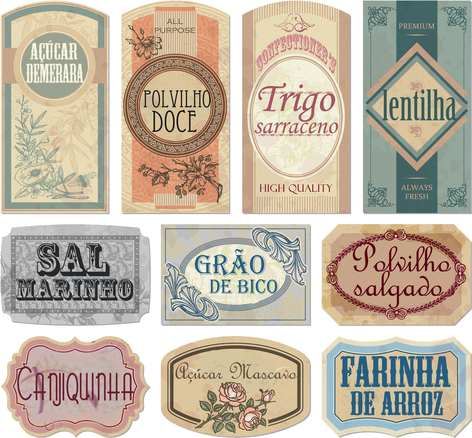 Vintage Food Labels Collection PNG image