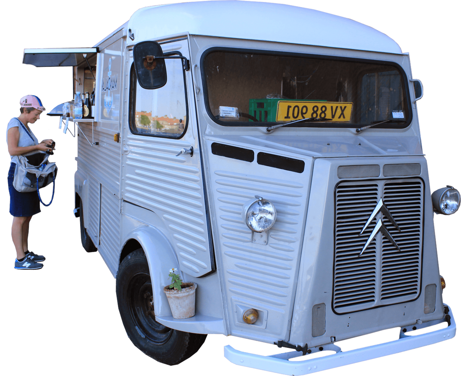 Vintage Food Truckwith Customer PNG image