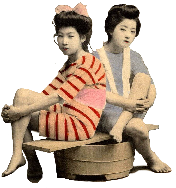 Vintage Geisha Girls Relaxing PNG image