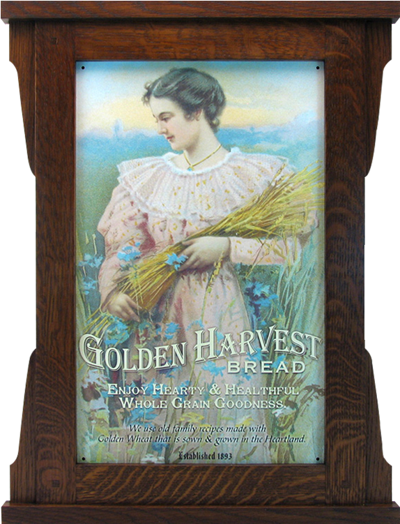 Vintage Golden Harvest Bread Adin Wooden Frame PNG image