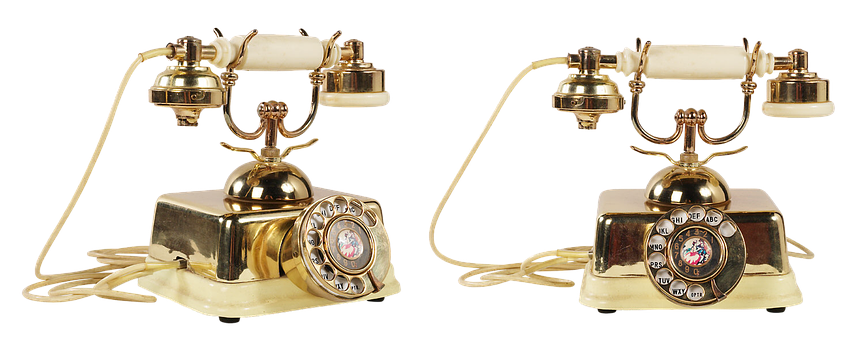 Vintage Golden Rotary Phones PNG image