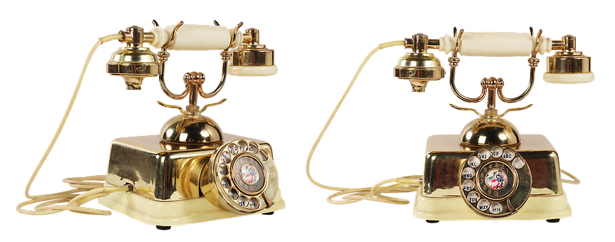 Vintage Golden Rotary Telephones PNG image