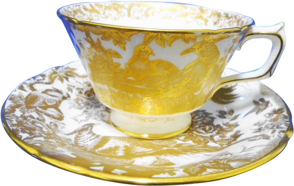 Vintage Golden Teacupand Saucer PNG image