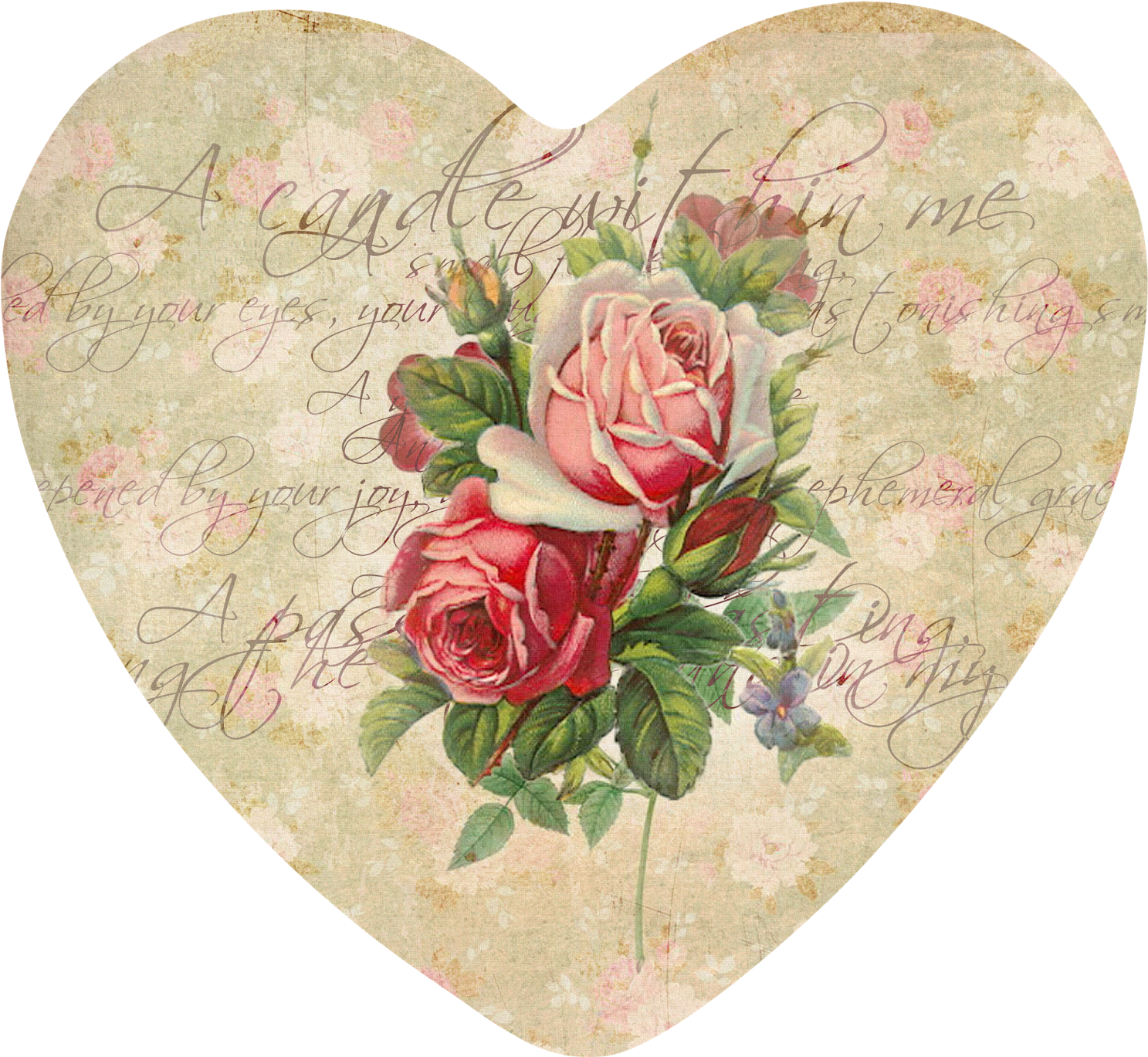 Vintage Heart Roses Love Note PNG image