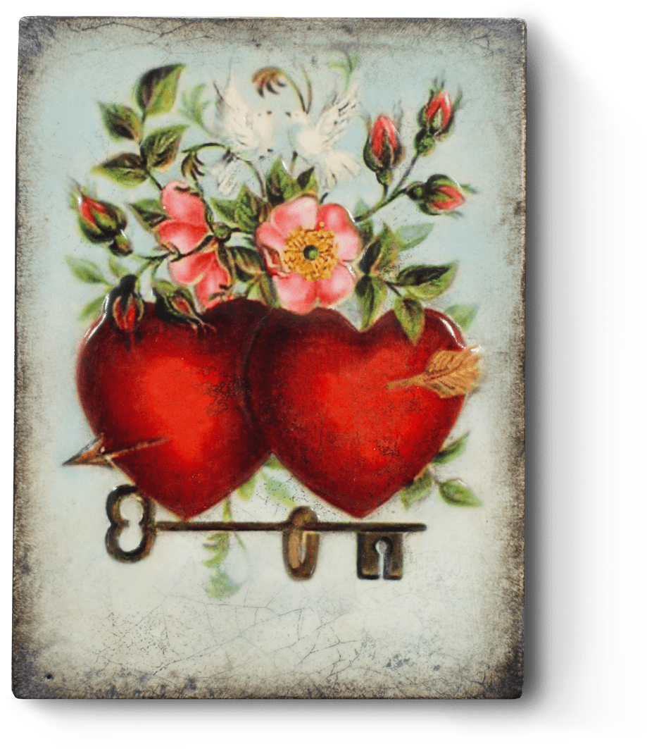 Vintage Heartsand Flowers Artwork PNG image