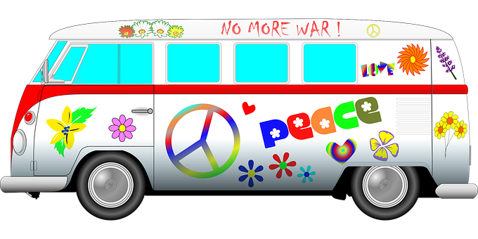 Vintage Hippie Peace Van PNG image