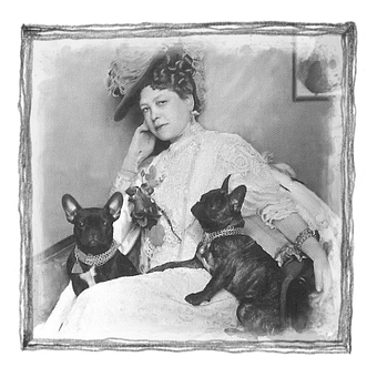 Vintage Ladywith French Bulldogs PNG image