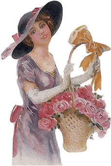 Vintage Ladywith Roses PNG image
