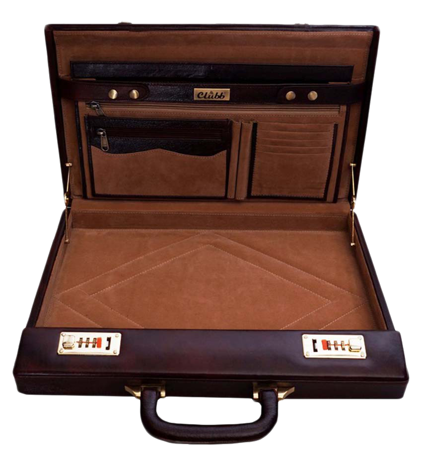 Vintage Leather Briefcase Open PNG image