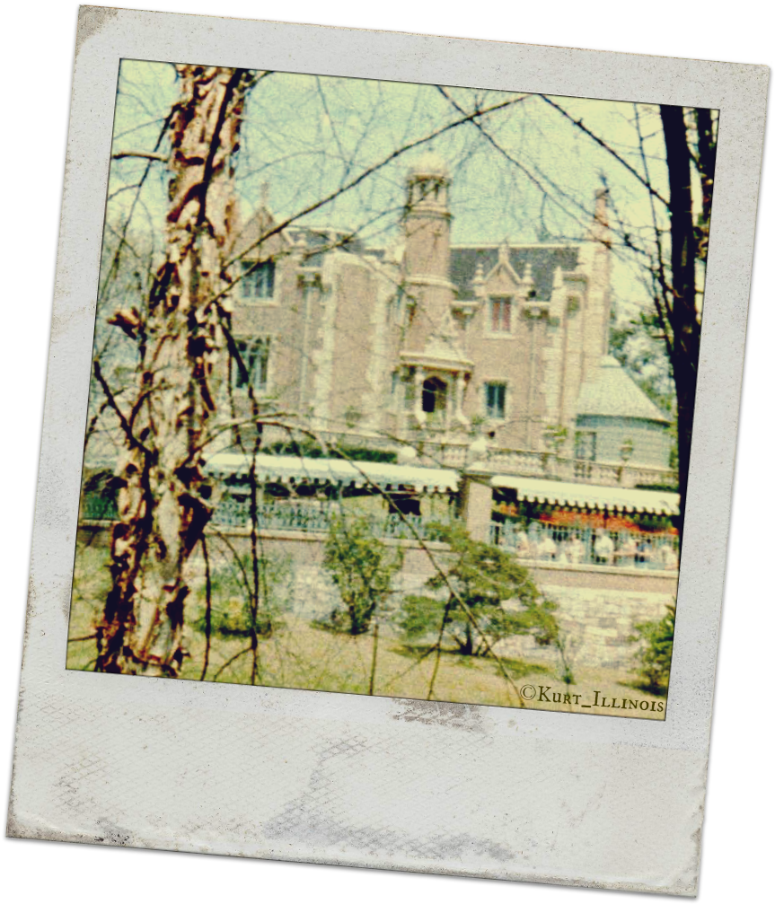 Vintage Mansion Through Trees Photograph PNG image