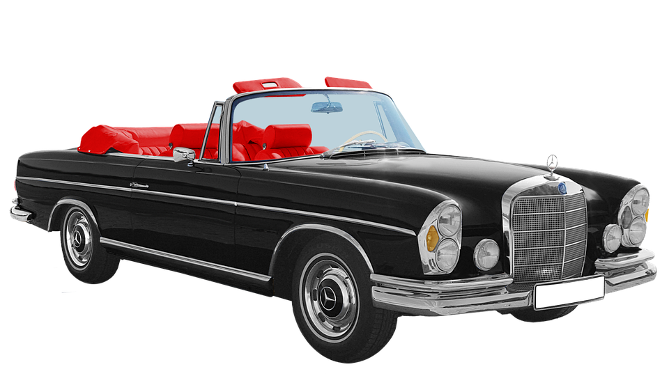 Vintage Mercedes Benz Convertible Red Interior PNG image