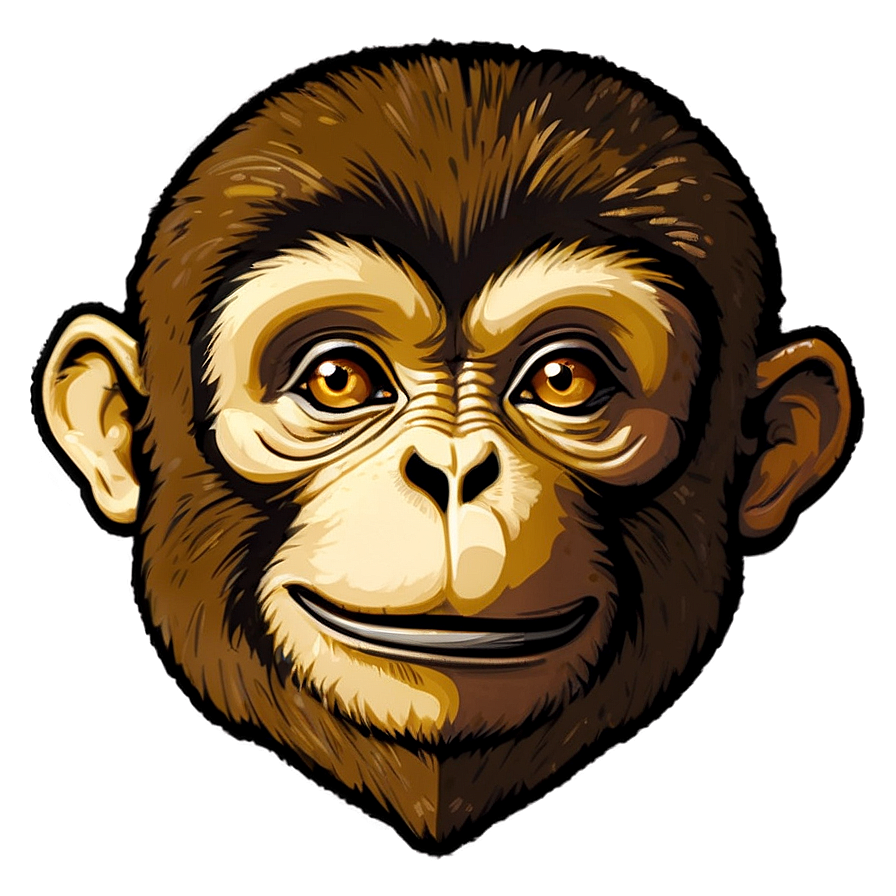 Vintage Monkey Face Art Png Deo PNG image