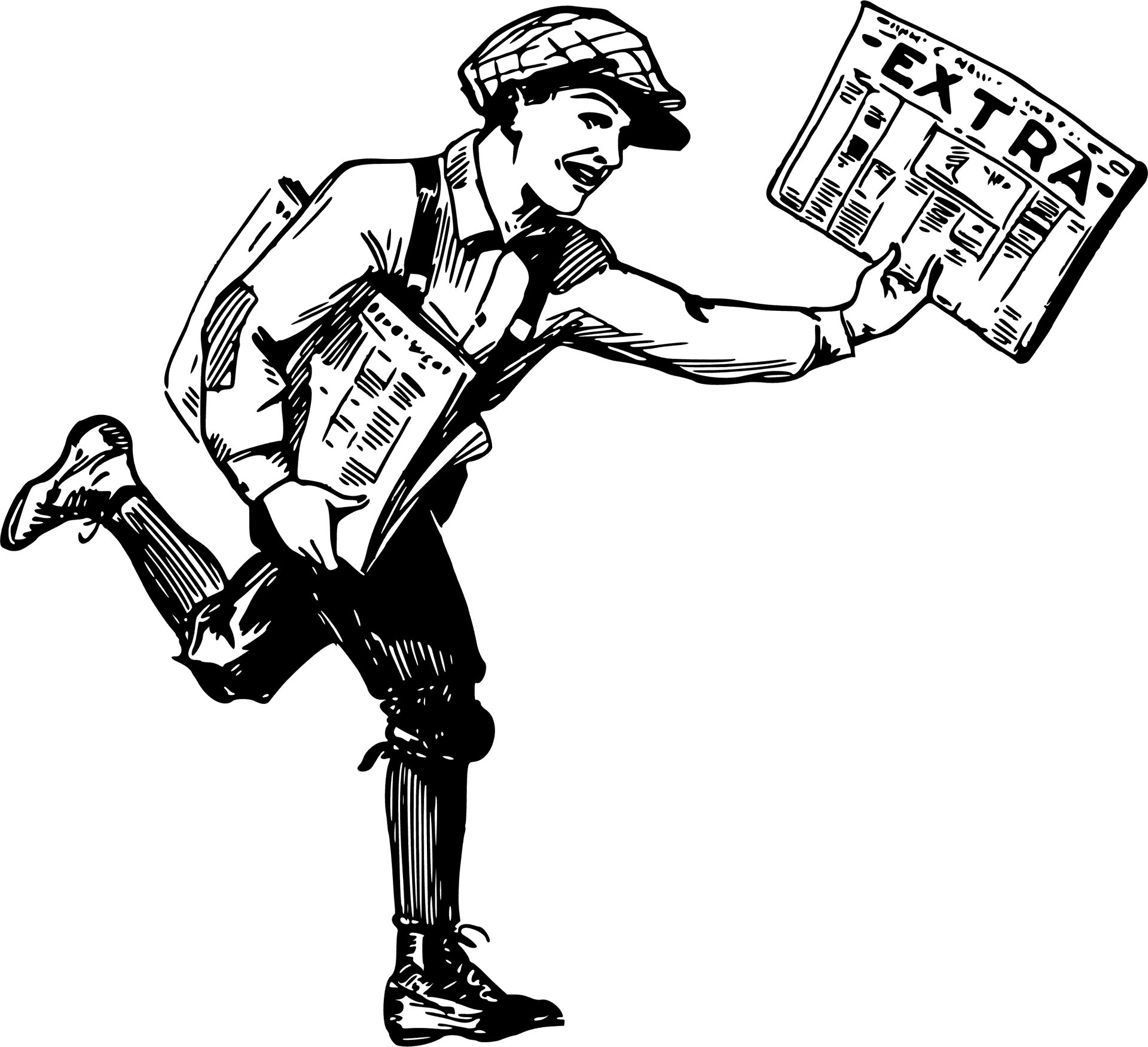 Vintage Newsboy Shouting Extra PNG image