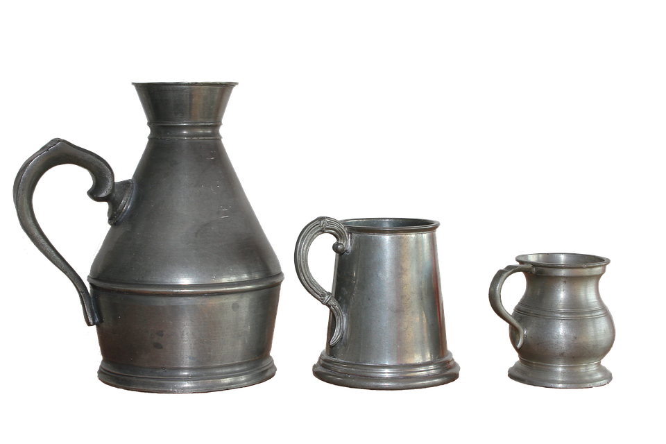 Vintage Pewter Pitcherand Mugs PNG image