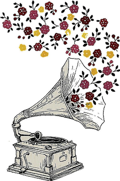 Vintage Phonograph Floral Melody PNG image