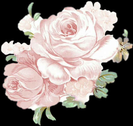 Vintage Pink Roses Illustration PNG image