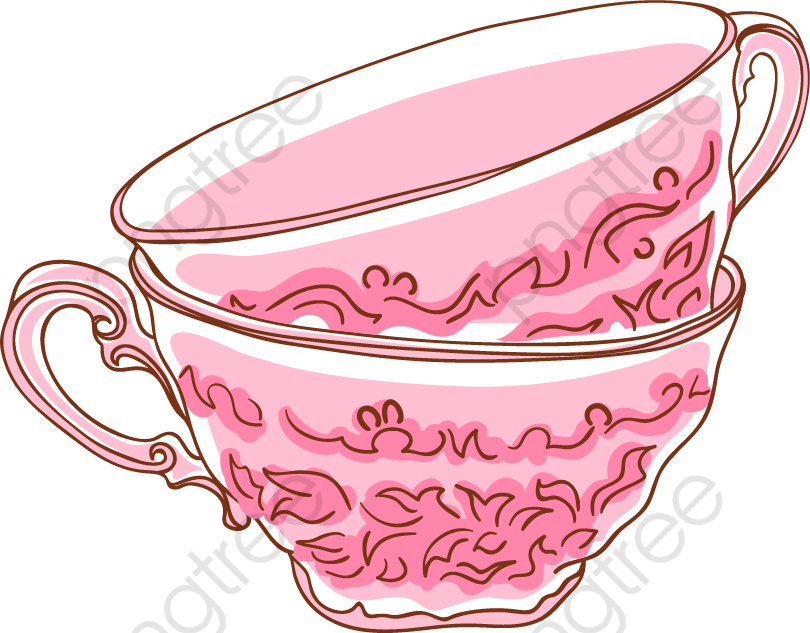 Vintage Pink Tea Cups Stacked PNG image