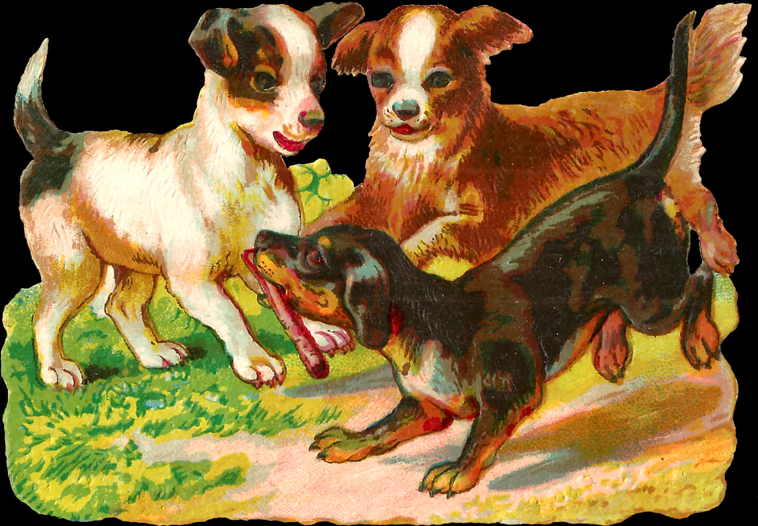 Vintage Playful Puppies PNG image