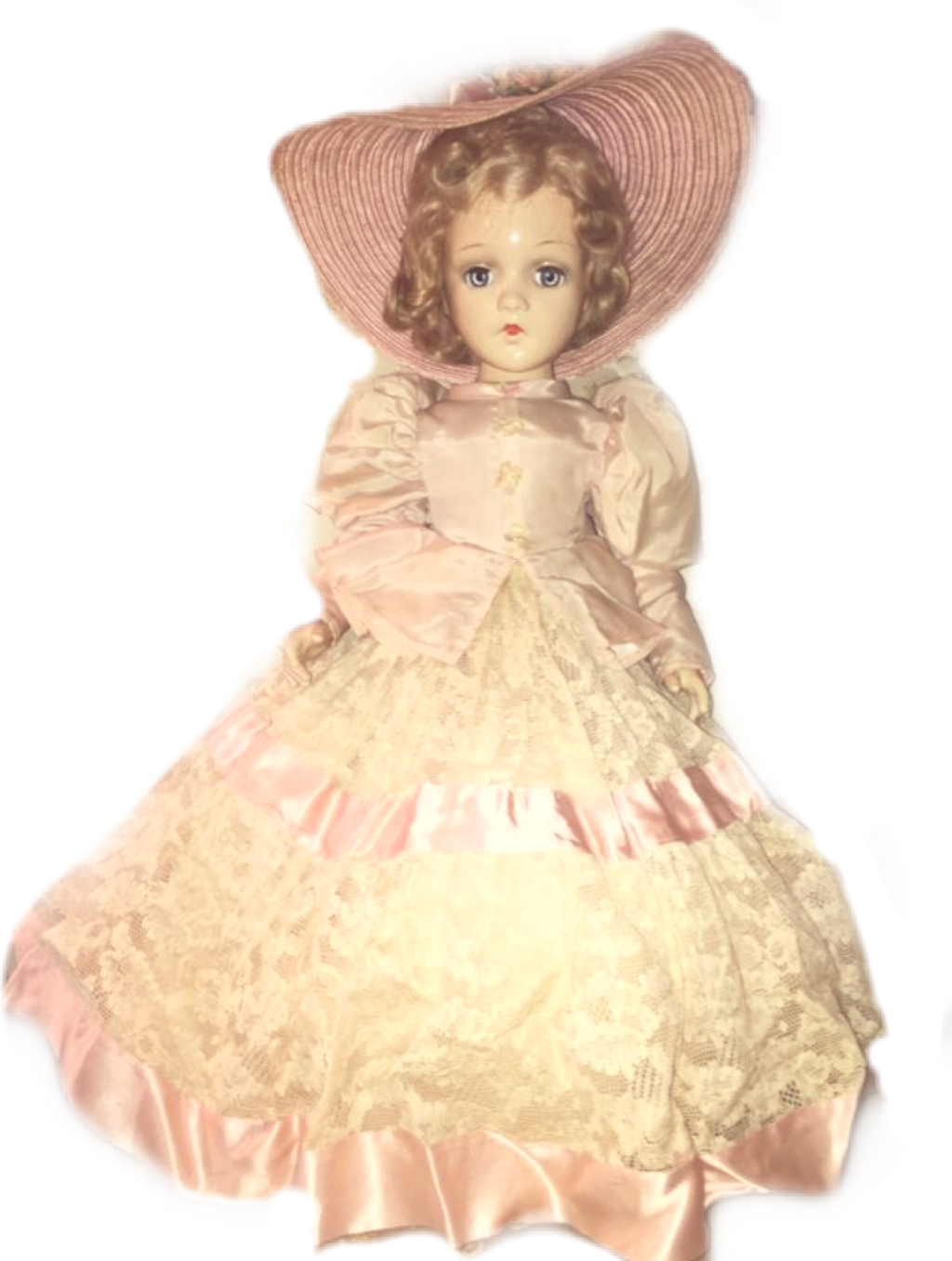 Vintage Porcelain Dollin Pink Dress PNG image