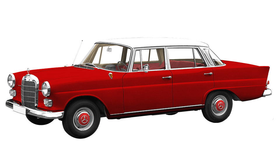 Vintage Red Mercedes Benz Side View PNG image