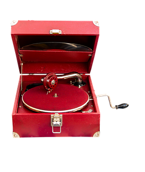 Vintage Red Portable Gramophone PNG image